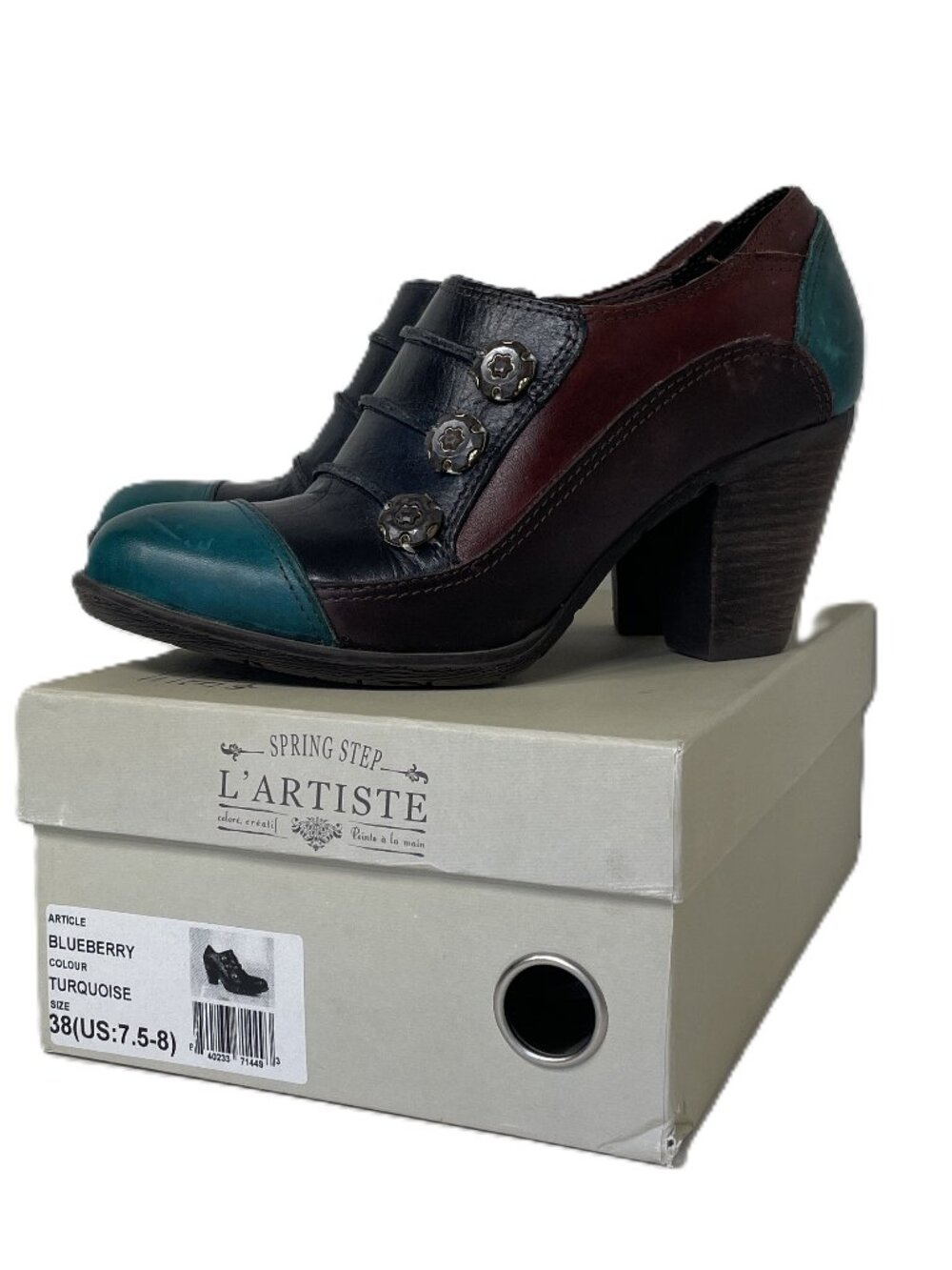 Spring Step L'artiste Booties 38/7.5-8 Blueberry Retro Colorblock Steampunk Boho